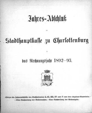 Jahres-Abschluß der Stadthaupthalle zu Charlottenburg für das Rechnungsjahr 1892-93