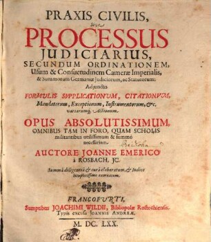 Praxis civilis, sive Processus iudiciarius