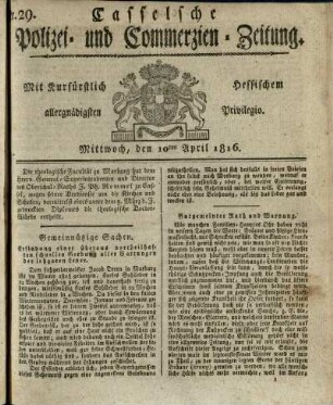 Nr. 29, Mittwoch, den 10ten April 1816