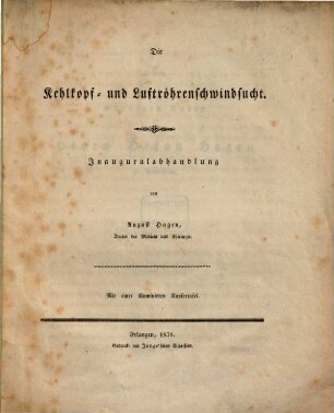 Die Kehlkopf- und Luftröhrenschwindsucht : Inauguralabhandlung