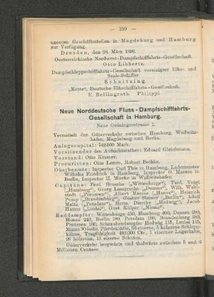 Neue Norddeutsche Fluss-Dampfschifffahrts-Gesellschaft in Hamburg.