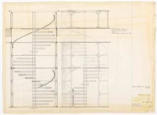 Hochschulbibliothek, Karlsruhe Neubau: Wendeltreppe EG, 1.OG, Schnitt und Ansicht, 1:10