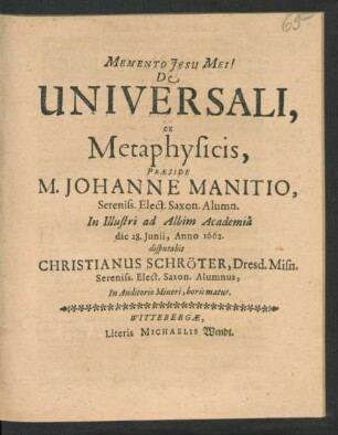 De Universali, ex Metaphysicis