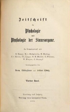 Zeitschrift für Psychologie und Physiologie der Sinnesorgane, 4. 1893