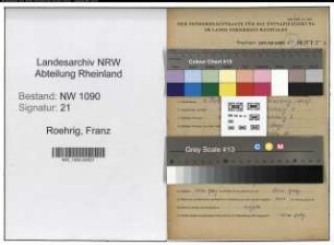 Entnazifizierung Franz Roehrig , geb. 04.02.1921 (Lehrer)