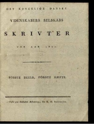 Förste Deels, Förste Hæfte.