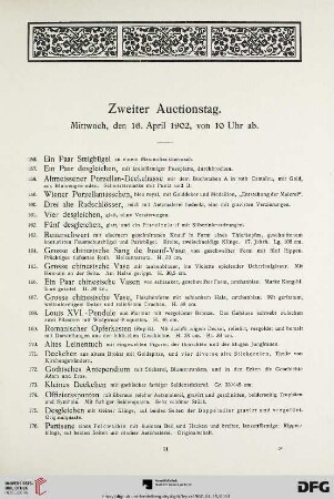 Zweiter Auctionstag. Mittwoch, den 16. April 1902, von 10 Uhr ab (Nr. 156-314)