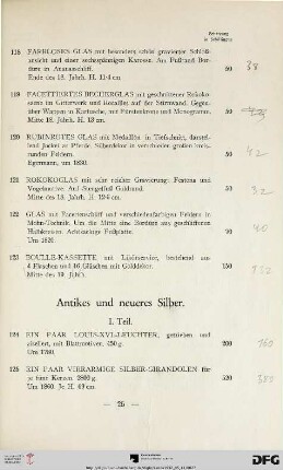 Antikes und neueres Silber (I. Teil) (Nr. 124-148)