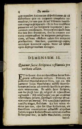 Demensum II. Quatuor sacra Scriptura testimonia pro veritate allata.