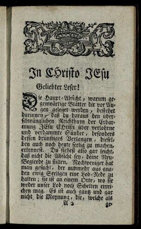 In Christo Jesu Geliebter Leser!