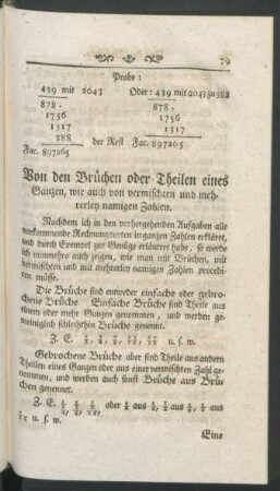 Von den Brüchen oder Theilen eines Ganzen, ...