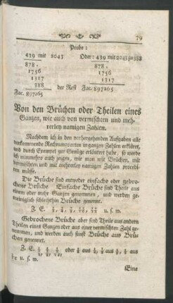 Von den Brüchen oder Theilen eines Ganzen, ...