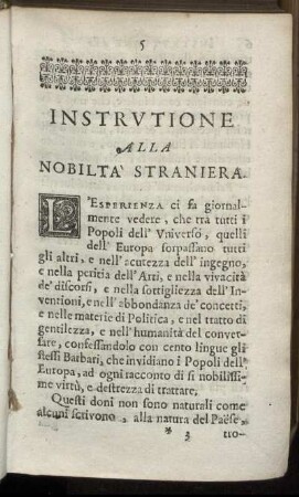 Instrutione Alla Nobilta Straniera