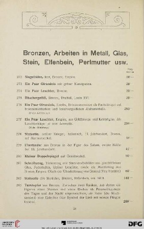 Bronzen, Arbeiten in Metall, Glas, Stein, Elfenbein, Perlmutter usw. (Nr. 272-314)