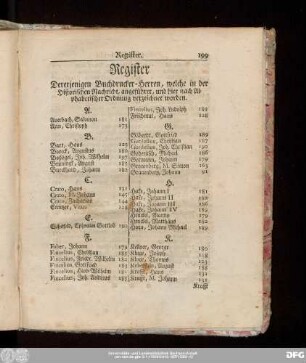 Register Dererjenigen Buchdrucker-Herren, welche in der Historischen Nachricht, angeführet, und hier nach Alphabetischer Ordnung verzeichnet worden.