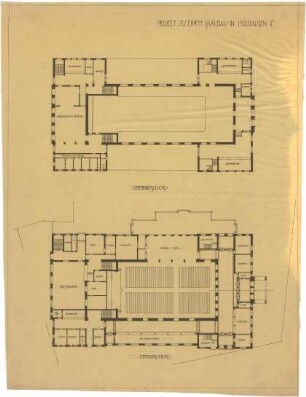Billing, Hermann; Mülhausen (franz. Mulhouse, Frankreich); Saalbau - Grundriss EG; Grundriss OG