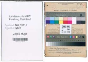 Entnazifizierung Hugo Zilges , geb. 27.05.1896 (Handelsvertreter)