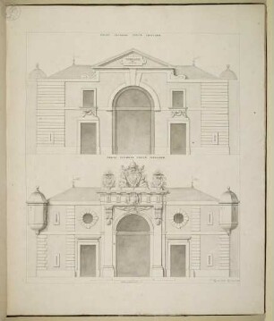 Bauwerke und Monumente in Avignon und in der Grafschaft Venaissin : Lavierte Federzeichnungen von Pierre Mignard, 1640 - 1725 (Titel fingiert), Facies Interior Portae Insulanae; Facies Exterior Portae Insulanae