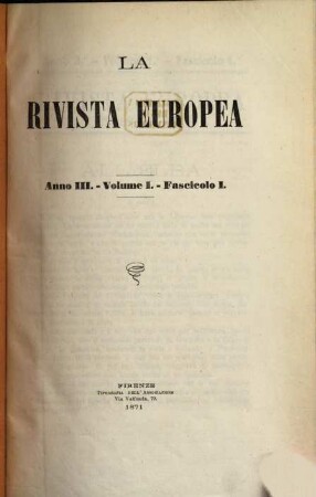 La rivista europea : rivista internazionale. 3,1. 1871/72