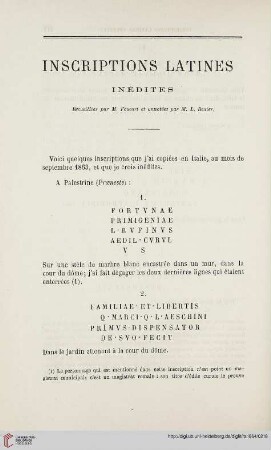 N.S. 9.1864: Inscriptions latines inédites
