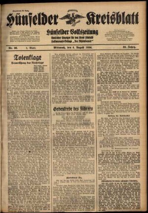 Erste Ausgabe vom Mittwoch, den 08. August 1934.