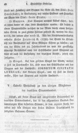 V. Lübecks Verhältnis zu den übrigen Mitgliedern des deutschen Staatenbundes.