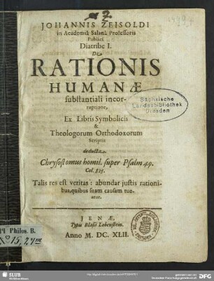 1: Ex Libris Symbolicis & Theologorum Orthodoxorum Scriptis deducta
