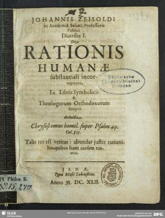 1: Ex Libris Symbolicis & Theologorum Orthodoxorum Scriptis deducta