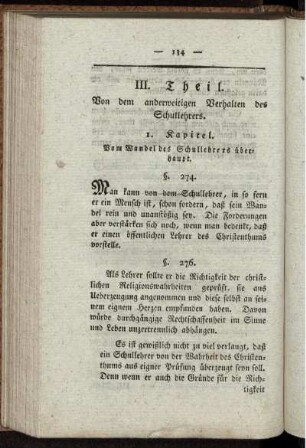 III. Theil. Von dem anderweitigen Verhalten des Schullehrers.