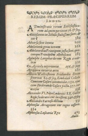Rerum praecipuarum Index.