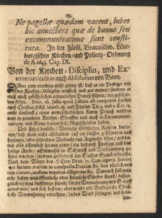 ... Von der Kirchen-Disciplin, und Excommunication auch Absolution von Bann.