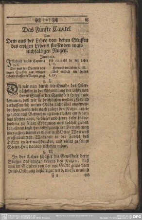 Das Fünfte Capitel. Von Dem aus der Lehre von denen Stuffen des ewigen Lebens fliessenden mannichfaltigen Nutzen