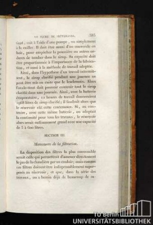 SECTION III. Manoeuvre cle la filtration.