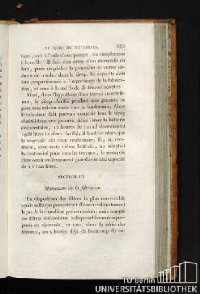 SECTION III. Manoeuvre cle la filtration.