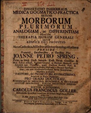 Dissertatio Inauguralis Medica Dogmatico-Practica Sistens Morborum Plurimorum Analogiam, Ac Differentiam Unacum Therapia Horum Generali