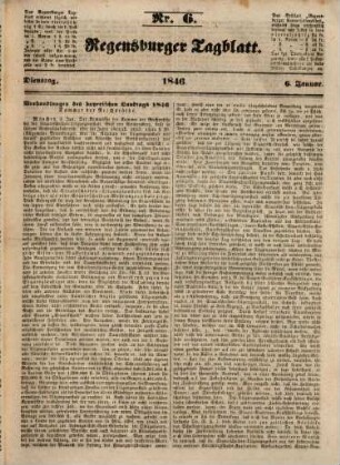 Regensburger Tagblatt : Kampf-Organ für nationale Freiheit und soziale Gerechtigkeit. 1846 = Jg. 9, 1 - 6