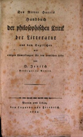 Handbuch der philos. Critik der Literatur