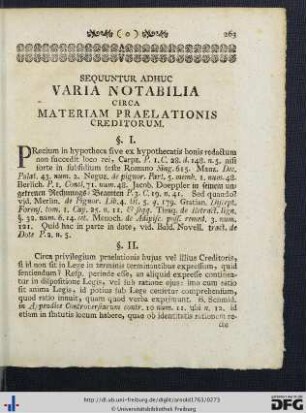 Sequuntur Adhuc Varia Notabilia Circa Materiam Praelationis Creditorum.