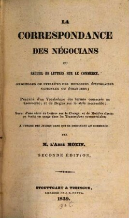 La Correspondance des Négocians ou Epistolaire Commercial