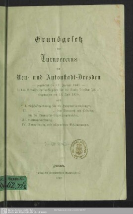 Grundgesetz des Turnervereins für Neu- und Antonstadt-Dresden ...