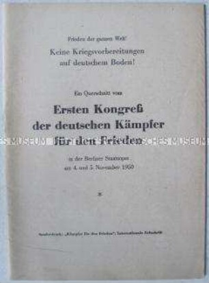 Sonderdruck der Zeitschrift "Kämpfer für den Frieden" zu einem gesamtsdeutschen Kongreß in Berlin (DDR)
