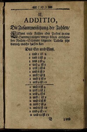 II. Additio, Die Zusammensetzung der Zahlen.