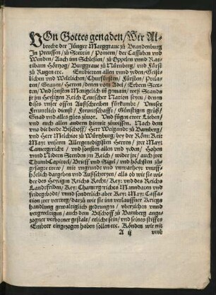 Von Gottes genaden/ Wir Albrecht der Jünger Marggrave zu Brandenburg In Preussen ...