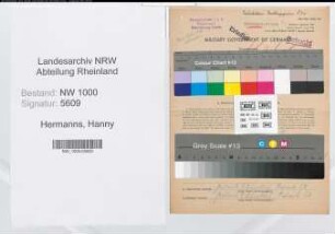 Entnazifizierung Hanny Hermanns, geb. 23.12.1900 (Postsekretaerin)