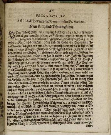 XII. Prognosticon. Vom Krieg und Blutvergiessen