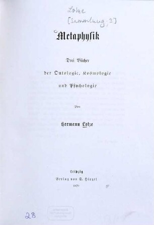 Metaphysik : drei Bücher der Ontologie, Kosmologie und Psychologie