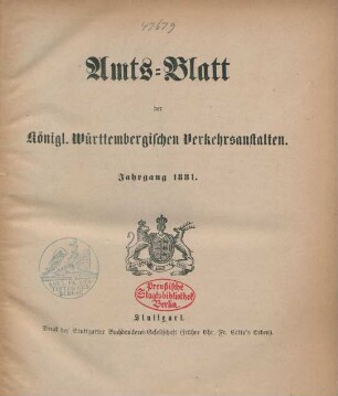 1881: Amtsblatt der Württembergischen Verkehrsanstalten