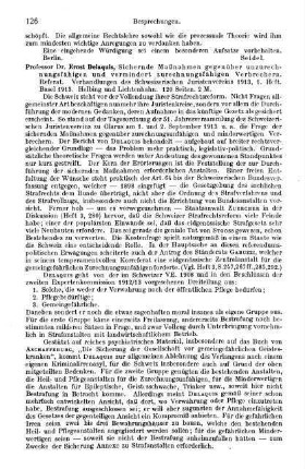 126-127, Ernst Delaquis. Sichernde Maßnahmen gegenüber unzurechnungsfähigen und vermindert zurechnungsfähigen Verbrechern. 1913