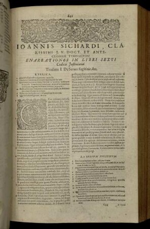 Ioannis Sichardi [...] Enarationes In Libri Sexti Codicis Justinianei.
