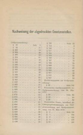 Nachweisung der abgedruckten Gesetzesstellen.